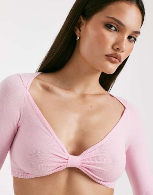 I.AM.GIA Morgana super soft fine knit bow front long sleeve crop