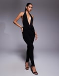 [I.AM.GIA] I.AM.GIA Natalia super soft slinky deep plunge twist detail catsuit in black M BLACK