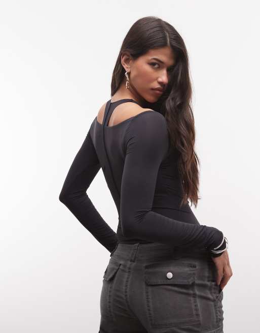 I.AM.GIA Nerina second skin sculpting slinky layered top in black, 2 of 4