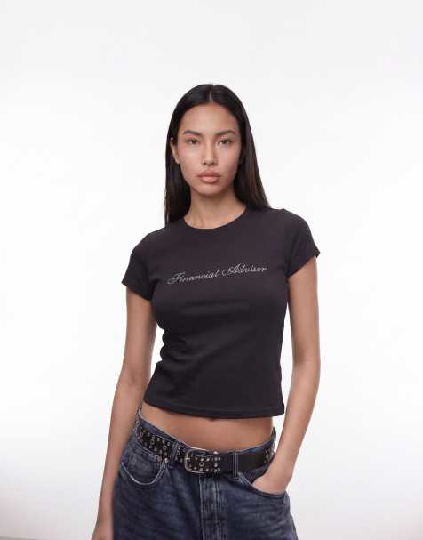 I.AM.GIA – Odezia – Czarny, dopasowany T-shirt z krótkimi rękawkami i napisem „Financial Advisor" ze strasów - view 1