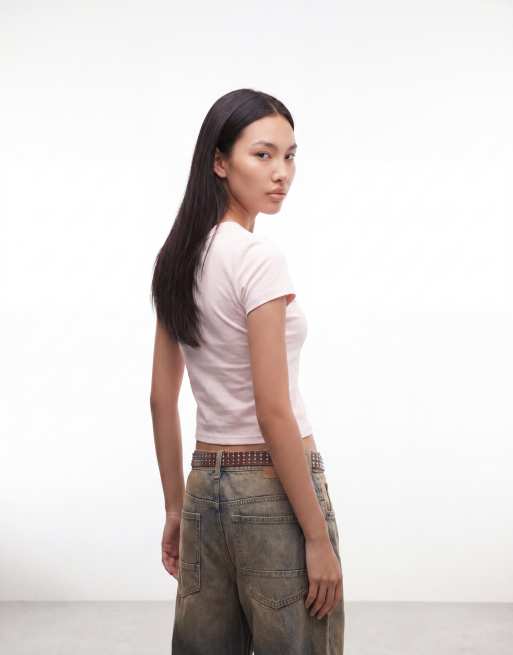 I.AM.GIA Odezia 'Financial Advisor' diamante graphic cap sleeve fitted tee in baby pink, 4 of 4
