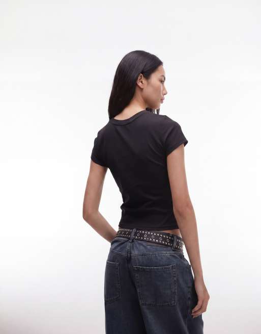 I.AM.GIA Odezia 'Financial Advisor' diamante graphic cap sleeve fitted tee in black, 4 of 4
