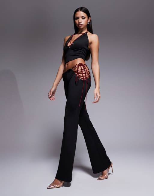 I.AM.GIA Onyx cut-out lace-up side detail flared pants in black and red - part of a set