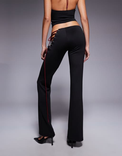 I.AM.GIA Onyx low rise lace up eyelet detail flared pants in black