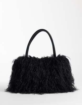 I.AM.GIA Pixi ultra soft crimped faux fur oversized shoulder bag in black