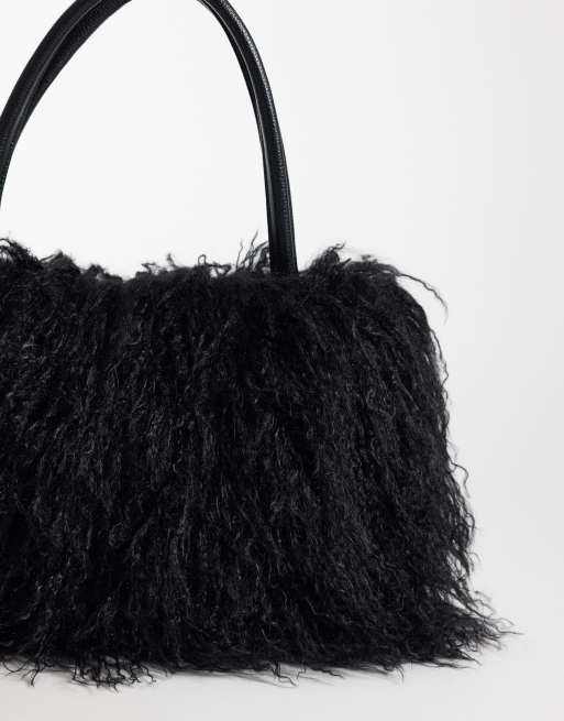 I.AM.GIA Pixi ultra soft crimped faux fur oversized shoulder bag in black, 3 of 4