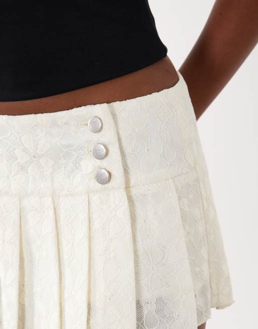 I.AM.GIA - Remini - Minigonna in pizzo bianca a pieghe con vita scesa e bottoni, 4 di 5