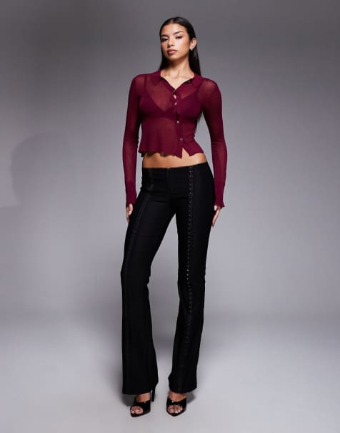 I.AM.GIA Ronan low rise hook and eye seam detail kick flare pants in black - part of a set - view 1