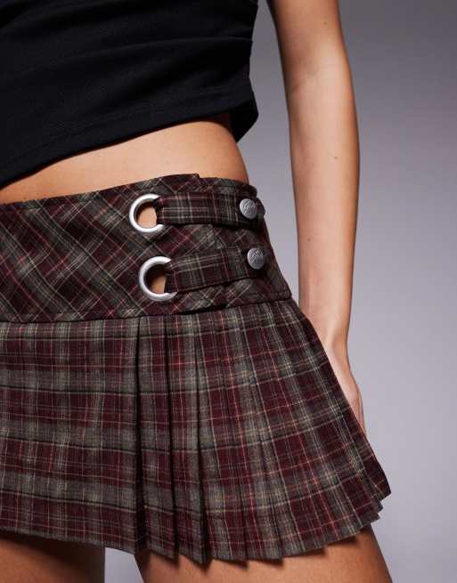 I.AM.GIA - Roux - Mini-jupe short plissée à taille basse avec œillets - Bordeaux à carreaux, 4 de 5