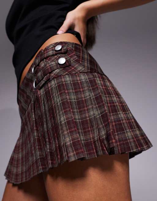 I.AM.GIA - Roux - Mini-jupe short plissée à taille basse avec œillets - Bordeaux à carreaux, 5 de 5