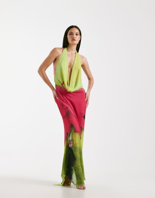 I.AM.GIA Samantha plunge cowl halterneck low back maxi dress