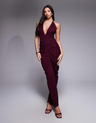 I.AM.GIA - Sashi - Robe longue froncée à décolleté plongeant et dos échancré - Prune-Brown