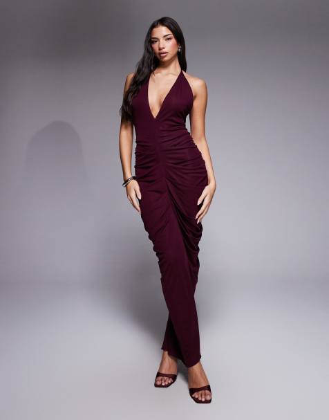 I.AM.GIA - Sashi - Robe longue froncée à décolleté plongeant et dos échancré - Prune - view 1