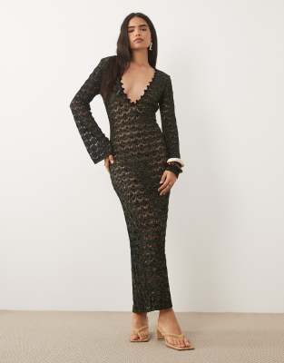 I.AM.GIA Sennia crochet plunge neck maxi dress in black