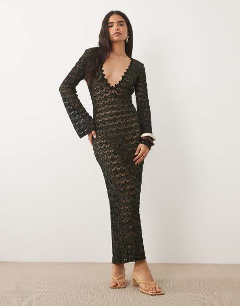 I.AM.GIA - Sennia - Robe longue au crochet à décolleté plongeant - Noir - view 1