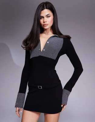 I.AM.GIA Sharah contrast shirt and buckle waist detailed mini dress in black  | Smart Closet