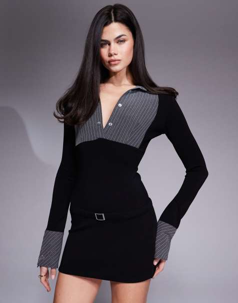 I.AM.GIA Sharah contrast shirt and buckle waist detailed mini dress in black - view 1