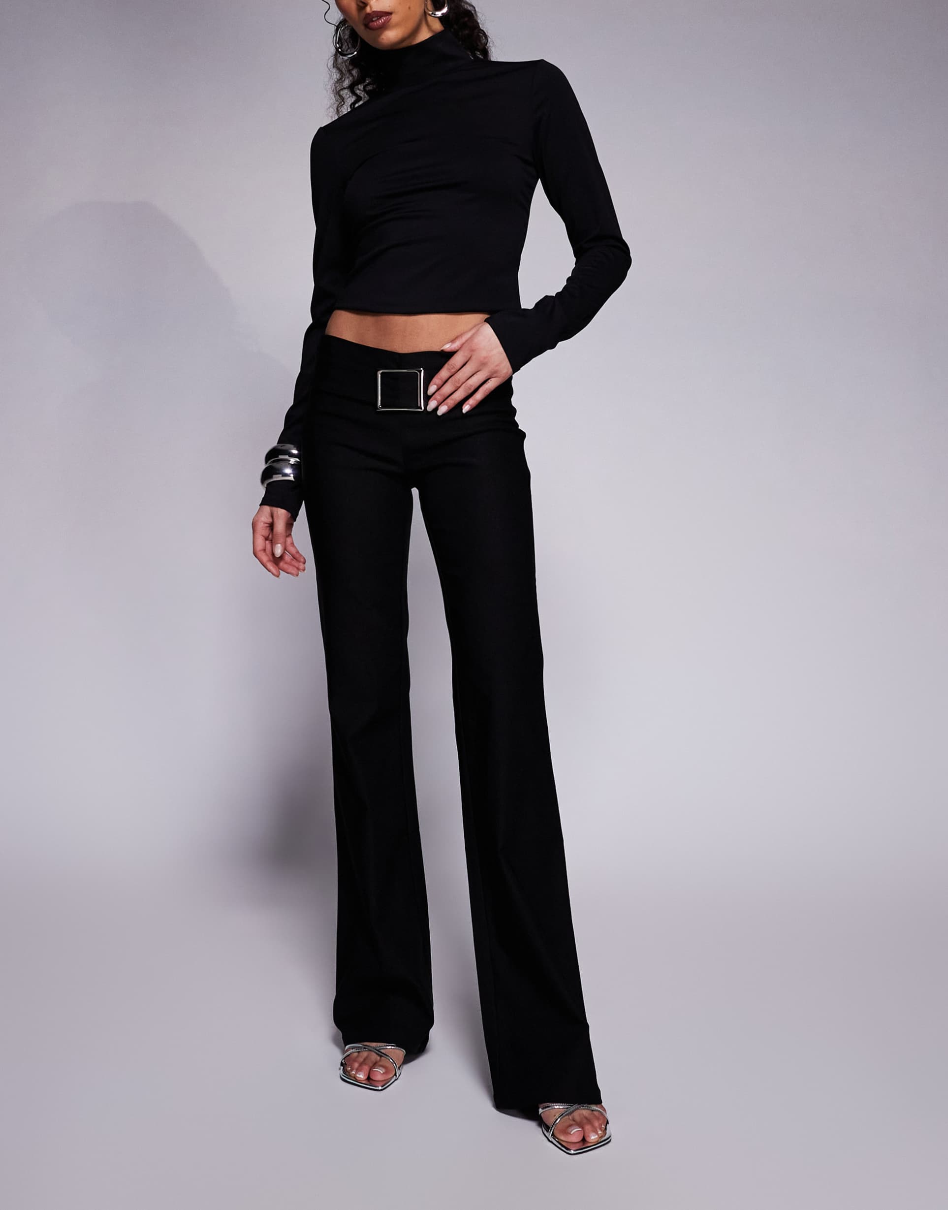 i.am.gia sharah oversized buckle detail flare pants in black