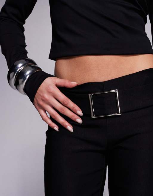 I.AM.GIA Sharah oversized buckle detail flare trousers in black, 4 of 5