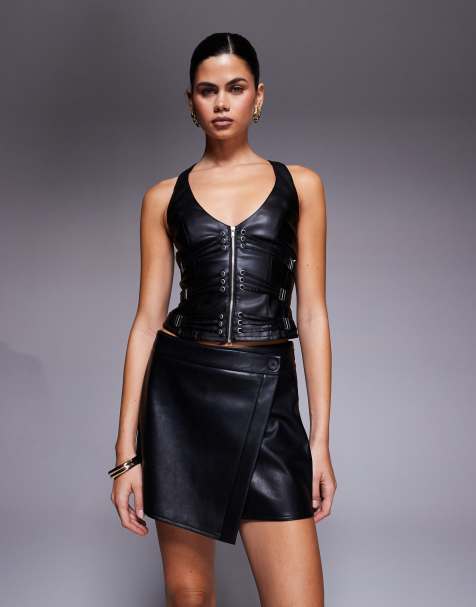 I.AM.GIA - Sibari - Top corset orné de boucles et lanières en similicuir à décolleté plongeant et dos nageur - Noir - view 1