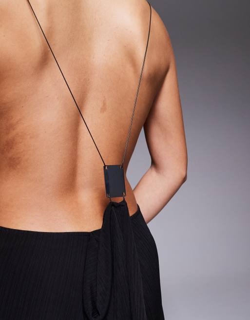 I.AM.GIA Simone halter plunge neck drape detail open back maxi dress with metal detail in black