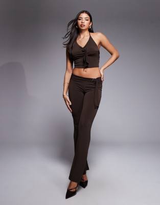 I.am.gia Siofra Metal Hardware Drape Belt Detail Flare Pants In Brown