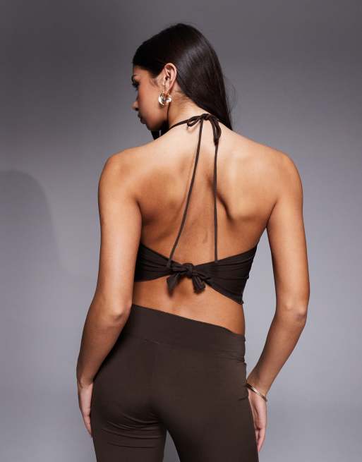 I.AM.GIA Siofra metal hardware drape detail cropped cami top co-ord in brown, 2 of 4