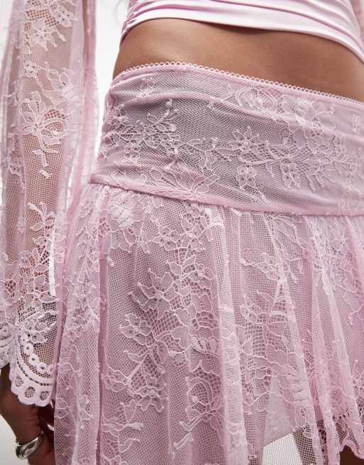 I.AM.GIA - Stevie - Mini-jupe d'ensemble asymétrique en dentelle à taille basse - Rose pastel, 4 de 5