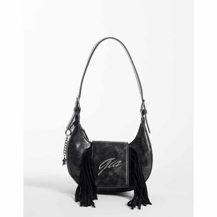 I.AM.GIA Tia textured faux leather chrome logo detail fringe front