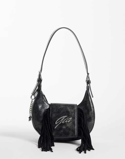 I.AM.GIA Tia textured faux leather chrome logo detail fringe front