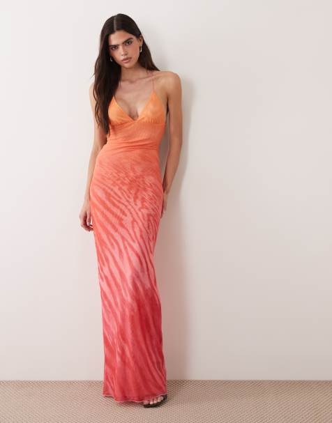 I.AM.GIA - Vestido largo rosa y naranja de tirantes con estampado animal degradado, espalda abierta y detalle de mariposa Ellery - view 1