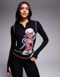 [I.AM.GIA] I.AM.GIA x Fafi Blare Fafinettes contrast stitch graphic diamante logo zip through hoodie in black (part of a set) 2XS BLACK