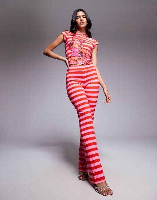 I.AM.GIA x Fafi Blare - Fafinettes - Flare trainingsbroek van co-ord set met strepen en logo in siersteentjes in roze en rood