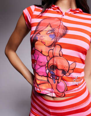 I.am.gia X Fafi Blare Fafinettes Graphic Cap Sleeve Zip Up Hoodie In Multi