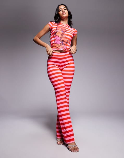 I.AM.GIA x Fafi Blare – Fafinettes – Rosa och rödrandigt set med huvtröja med tryck och holkärmar och träningsbyxor - view 1