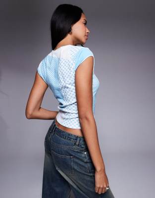 I.am.gia X Fafi Fafinettes Graphic Tie Detail Cap Sleeve Top In Blue