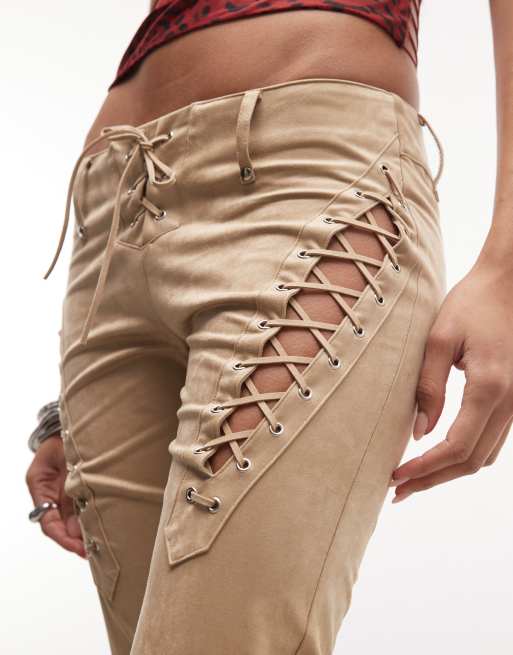 I.AM.GIA – Xenia – Hose aus Wildlederimitat in Hellbraun mit Schnürung, 3 von 5