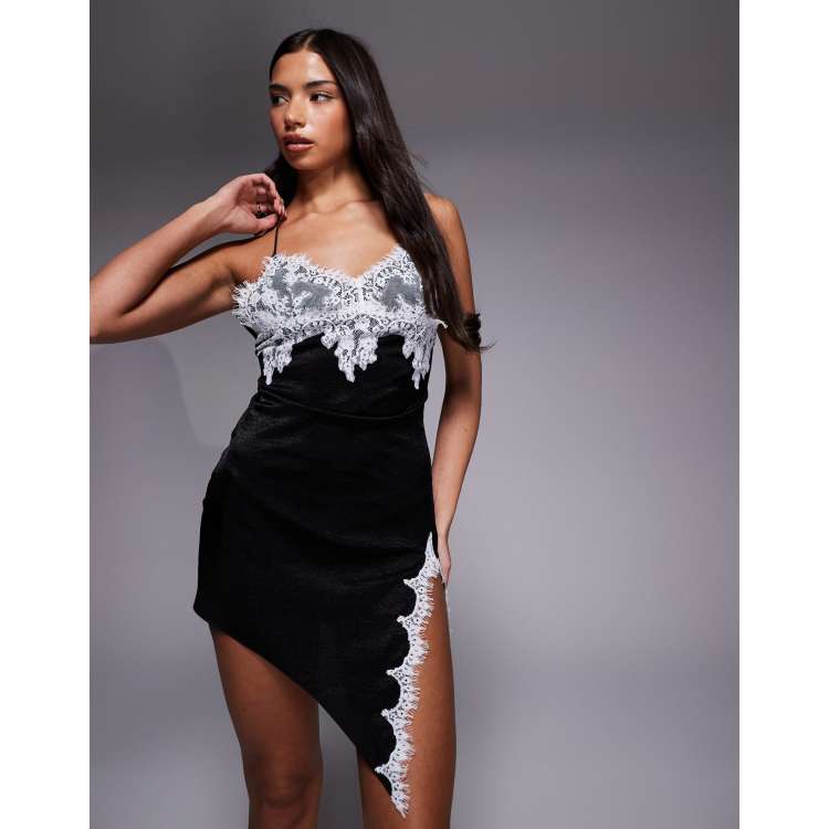 I.AM.GIA Zarina sculpting satin look lace contrast asymmetric hem