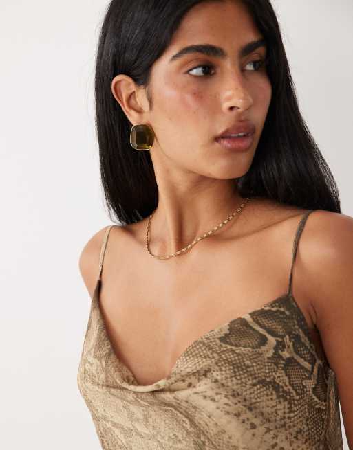 I.AM.GIA Zeta georgette chiffon tie back cowl detail thigh slit maxi dress  in brown snake | ASOS