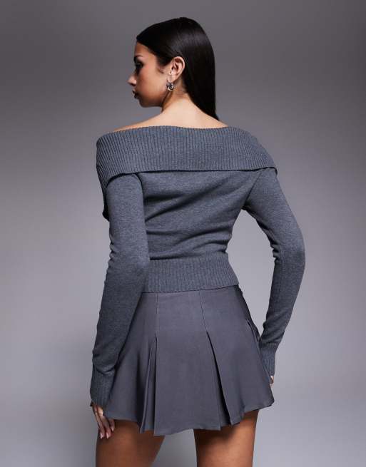 トップス epine BIJOU NOLDIC KNIT GRAY Off-the-Shoulder Knit Top - MISS SIXTY