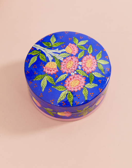 Ian Snow handpainted round paper mache pot