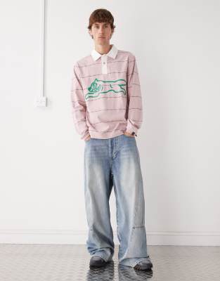 Icecream Ice Cream Barbed Wire Running Dog Rugby Polo Shirt In Pink