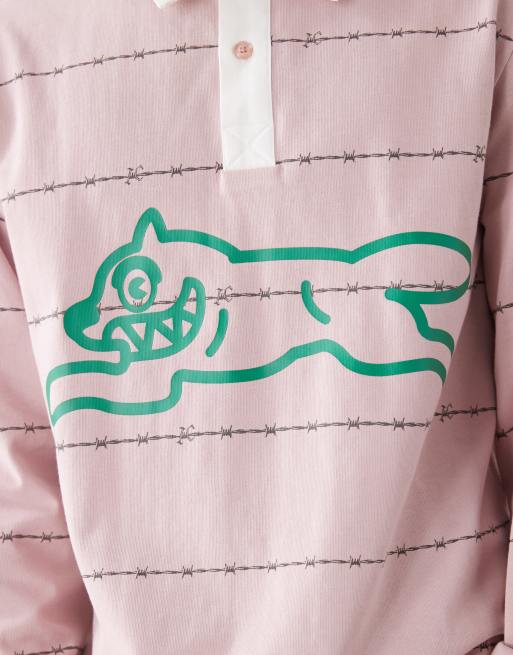 Ice Cream barbed wire running dog rugby polo shirt in light pink