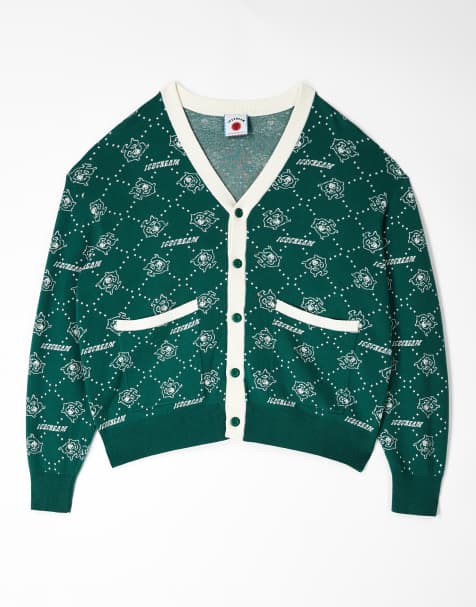 Ice Cream - Cardigan in maglia verde e bianca a monogrammi - view 1
