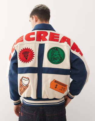 ICECREAM Ice Cream checkout varsity jacket in white and blue-Multi