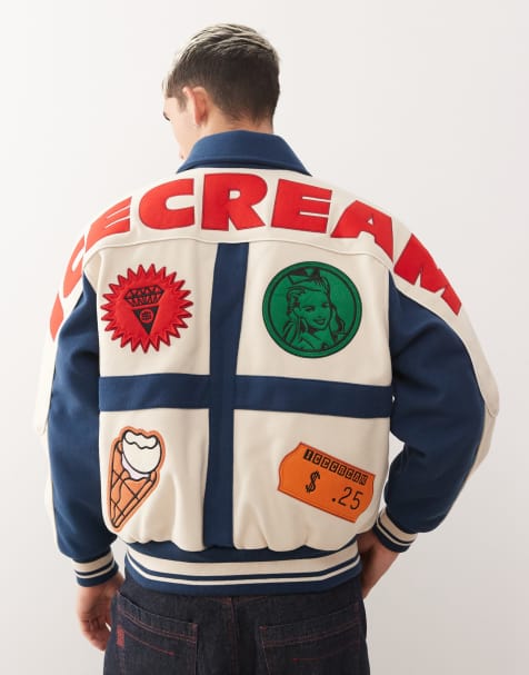 Ice Cream checkout varsity jacket in white and blue - view 1