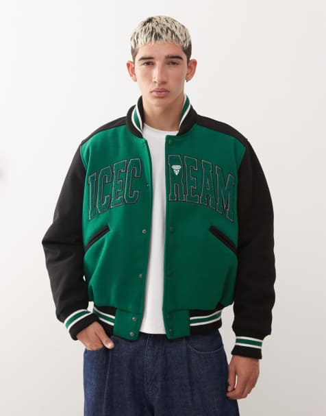 Ice Cream college varsity bomber jacket in green and black - view 1