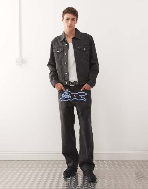 Ice Cream every flavour denim double scoop straight leg jeans in black with tonal print