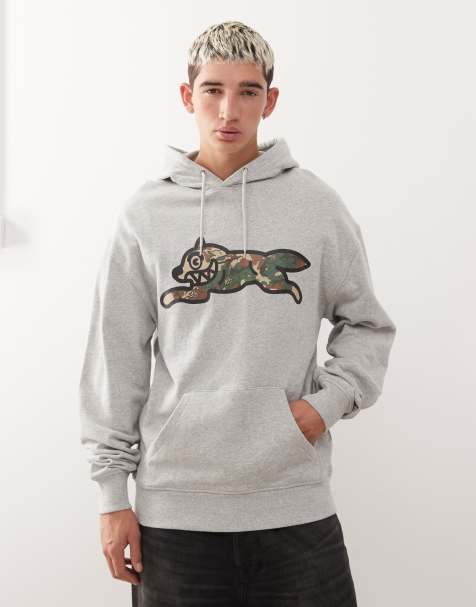 Ice Cream - Grå pullover-hættetrøje med grafik med løbende hund med camouflage-mønster - view 1