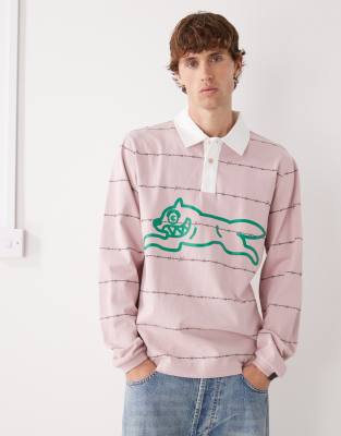 Ice Cream - Polo style rugby à imprimé chien qui court et fil barbelé-rose